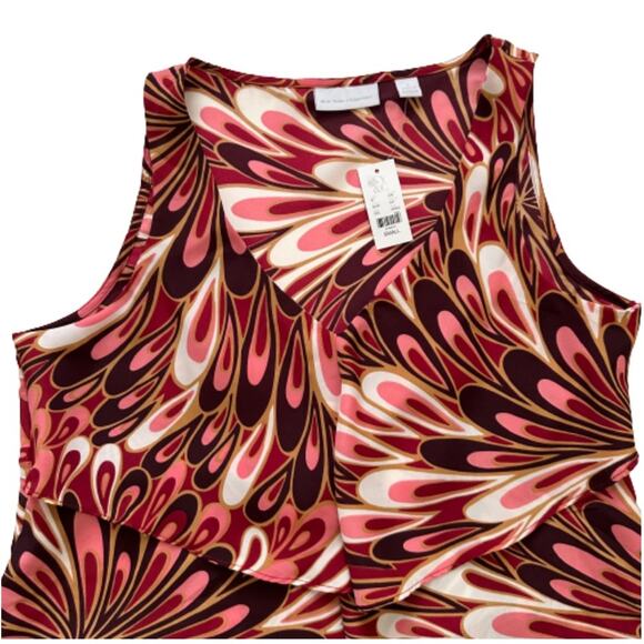 NY&C Blouse Top Retro Print Sleeveless V-Neck Tiered Layered Summer Small NEW - Picture 8 of 11